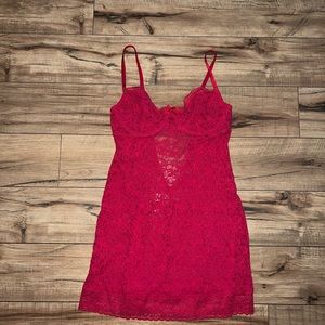 red lace slip dress